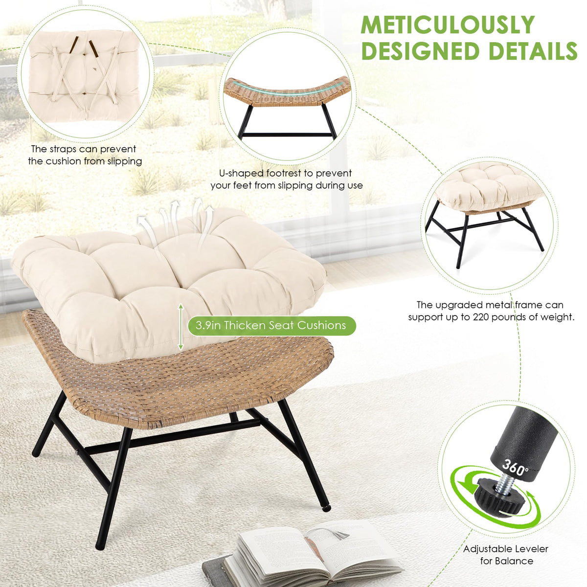 Inspired Egg Style Rocking Chair w/Ottoman Set of 2, Rocking Lounge Chair, Beige
