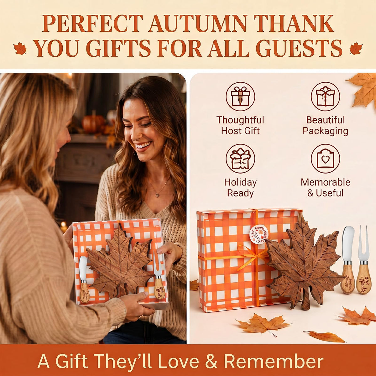 12 Sets Fall Maple Leaf Mini Charcuterie Board Gift, 8.3 x 7.5 in