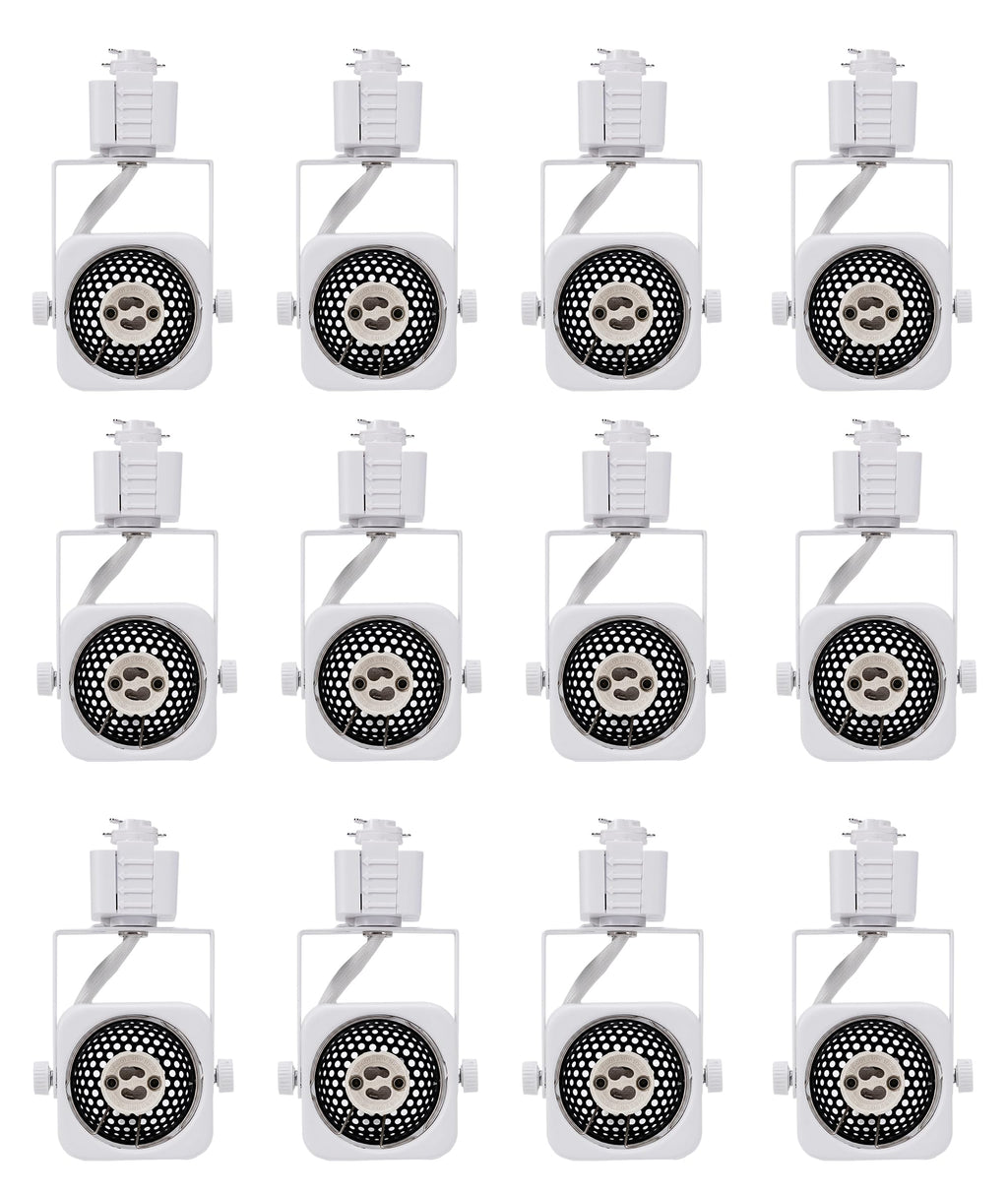 [12 Pack] H Type Track Lighting Heads to Gu10 Base Socket Light Direction Adjustable,Square,White