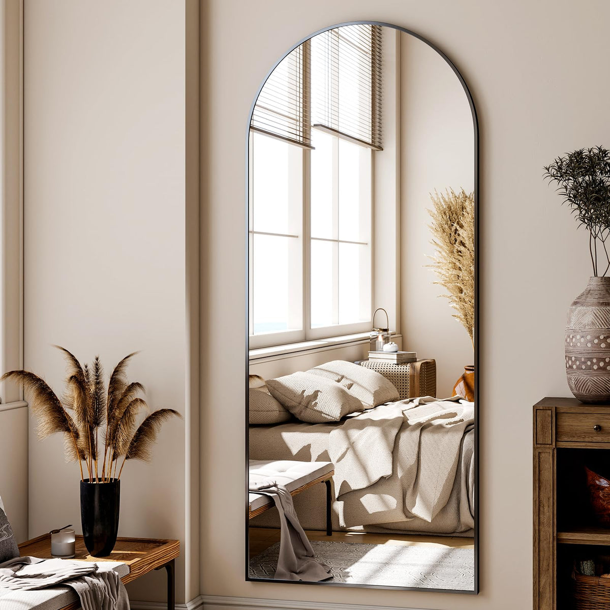 24x68 Black Arched Full Length Mirror Floor Mirror with Metal Frame