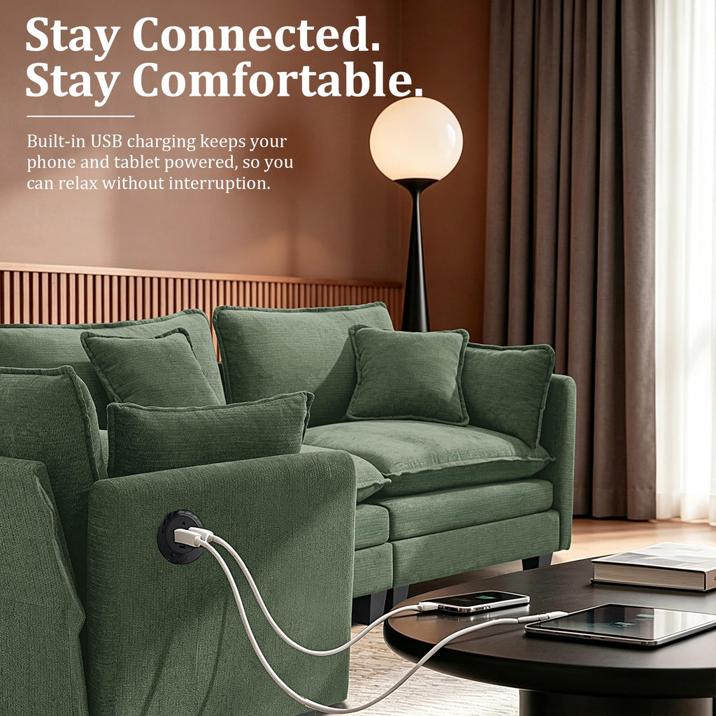 112" Oversized Modular Sectional Sofa with USB Charging Port, Water-Repellent Stain-Resistant Fabric, Deep Seat
