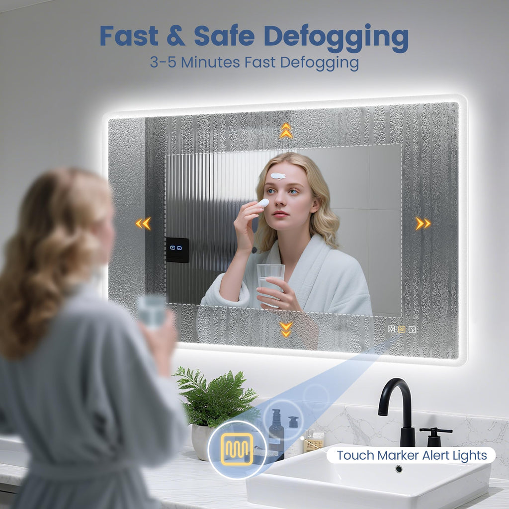 40"x28" LED-Bathroom-Mirror-with-Lights, Wall-Mounted with Bluetooth Speaker, Anti-Fog, 3 Color Temperature, Dimmable