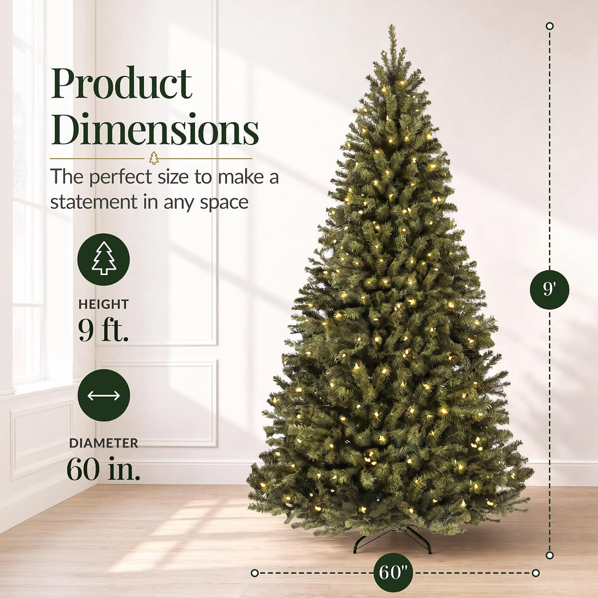 Artificial Christmas Tree with LED Twinkling Lights, 4.5 to 15 ft, Pre-Lit Spruce Realistic Holiday Xmas Décor