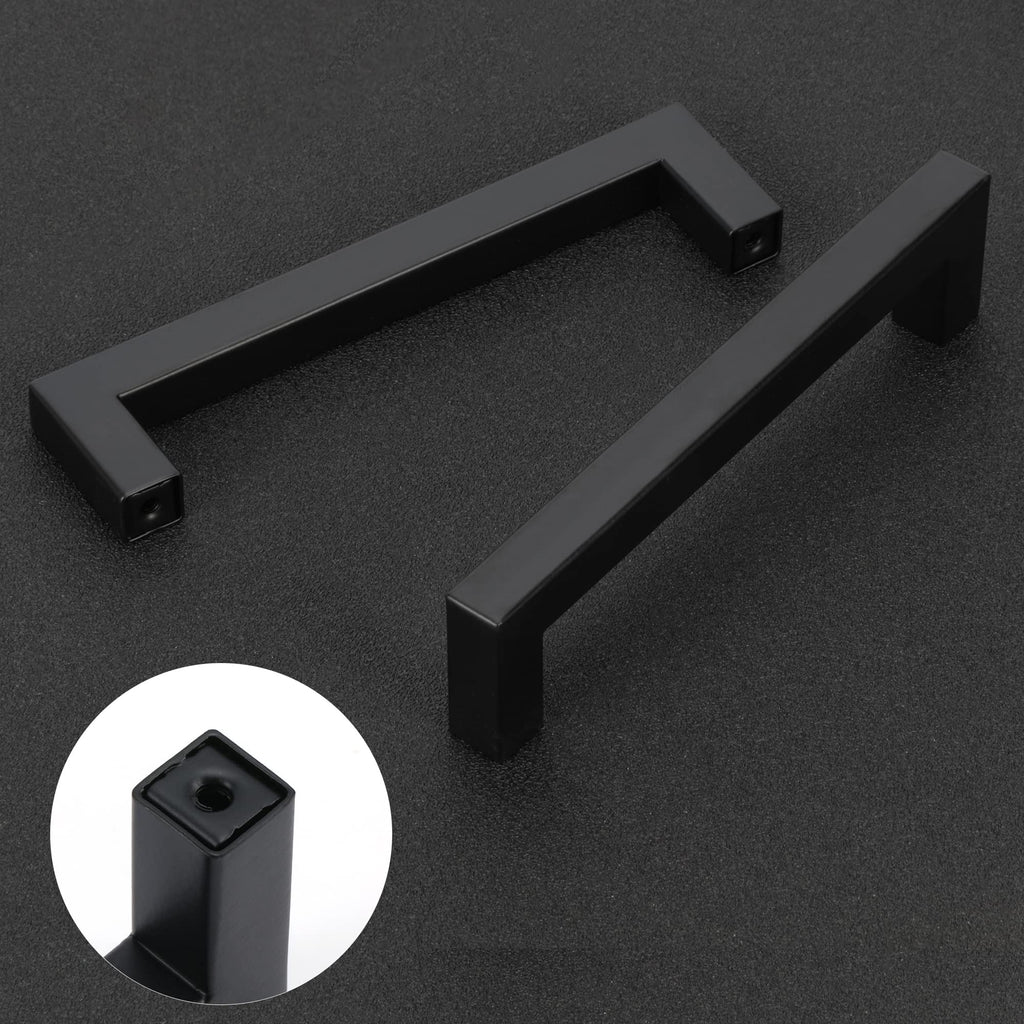 5 Pack 6-1/4 Inch Matte Black Cabinet Pulls, Square Drawer Handles