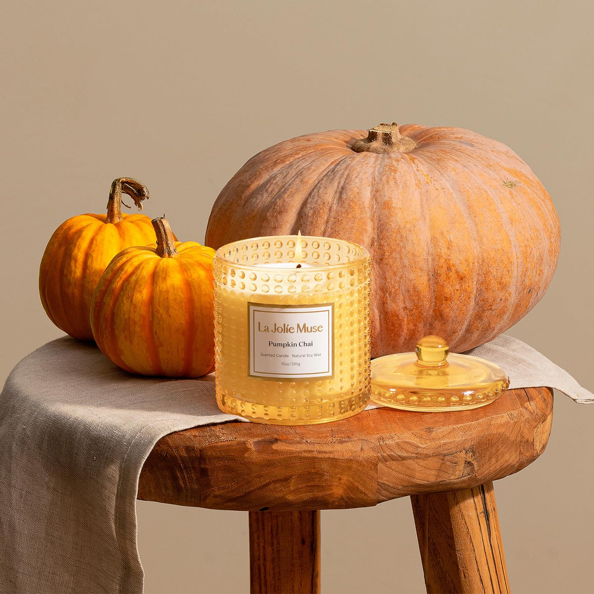 Pumpkin Chai Scented Candles, Natural Soy Wax, 55 Hrs
