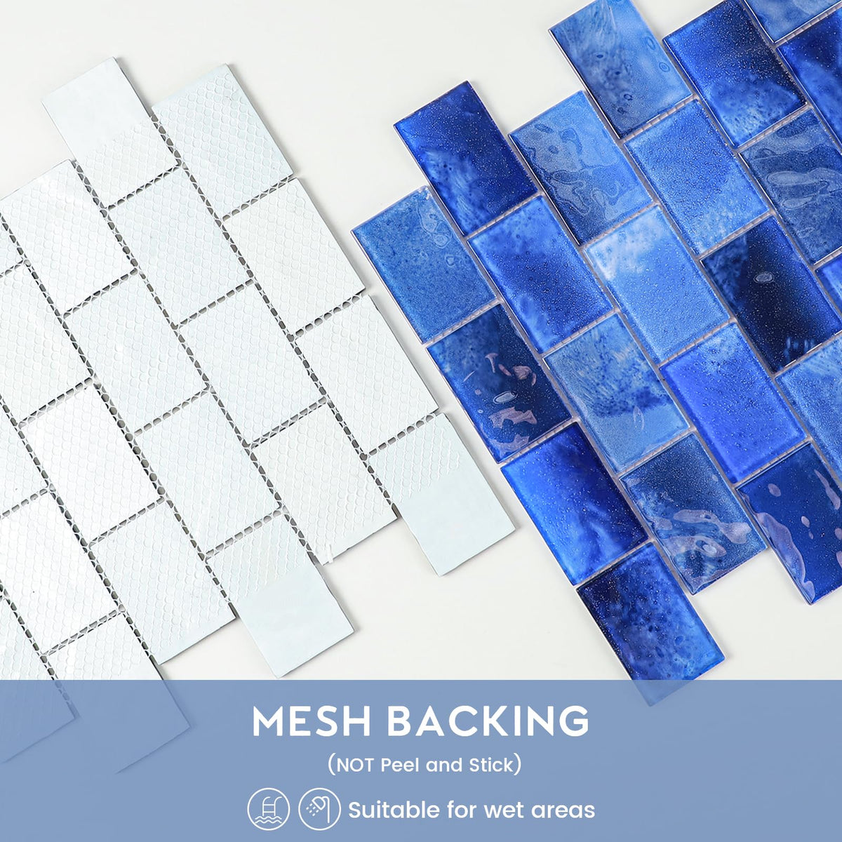 Glass Mosaic Tiles Backsplash, Blue Subway Glass Tile