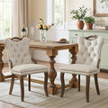 Velvet Dining Chair Set of 2, Solid Wood Handles, Upholstered Tufted Dining Room Chair with Nailhead Trim (Beige)