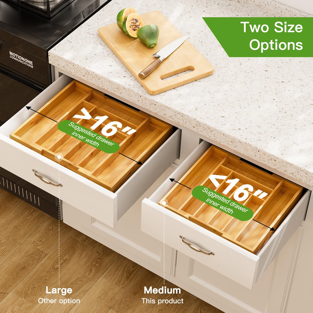 Bamboo Expandable Silverware Drawer Organizer, Natural, Medium