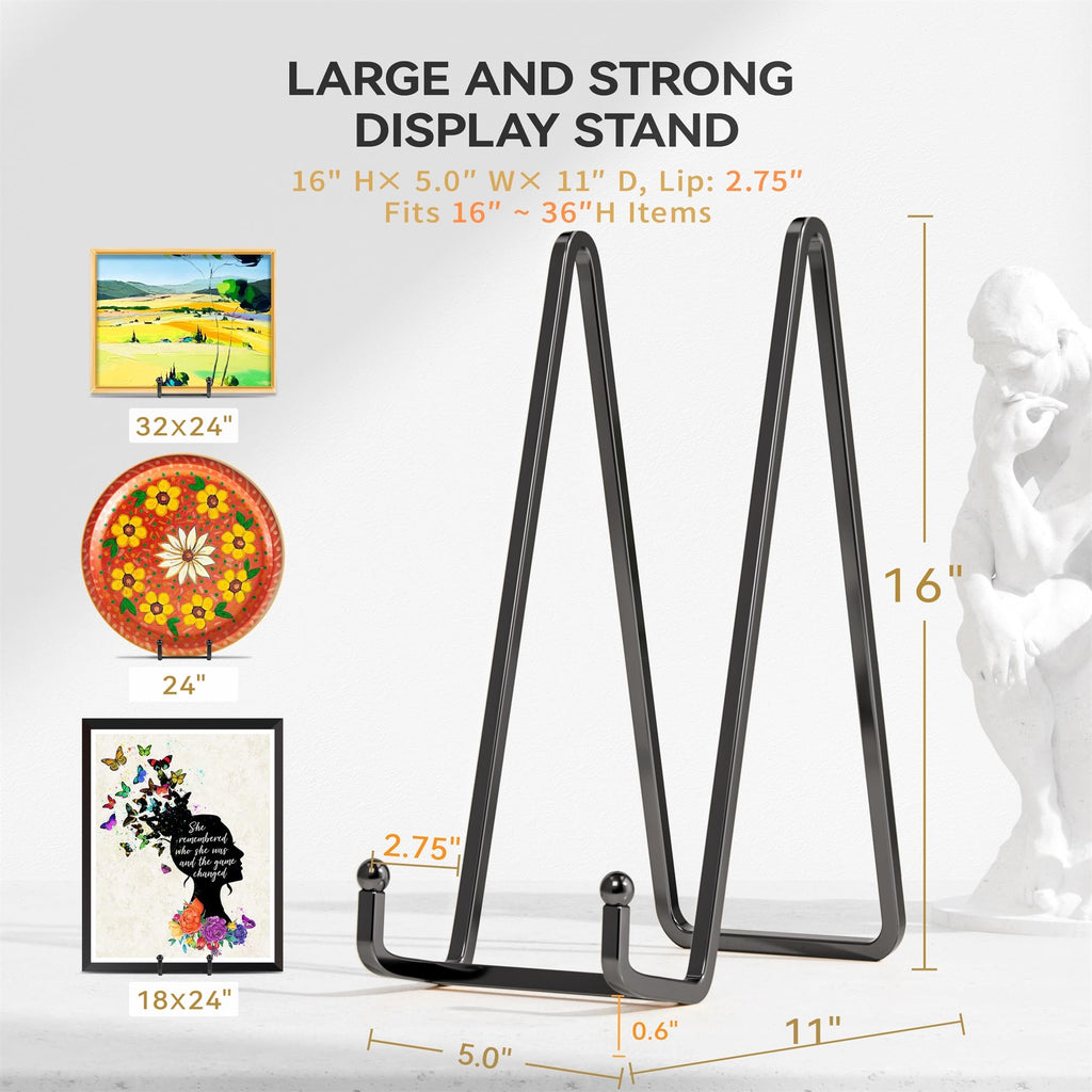 16 Inch Heavy Duty Plate Stand (2 Pack) - Metal Display Easel for Large Plates, Picture Frames, Signs, Posters