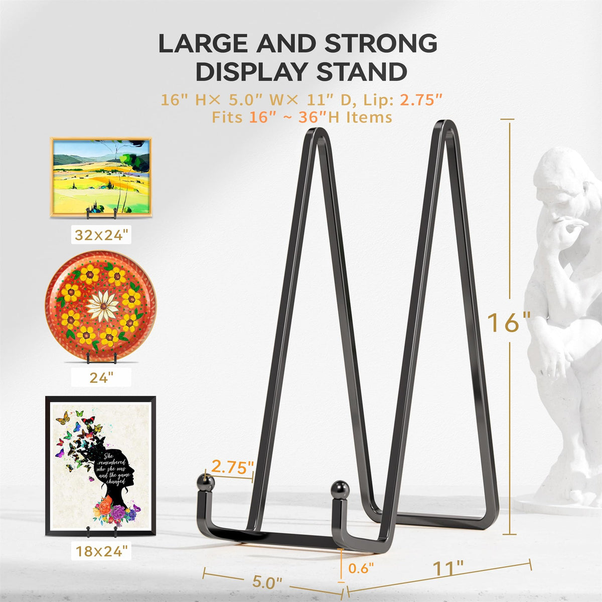 16 Inch Heavy Duty Plate Stand (2 Pack) - Metal Display Easel for Large Plates, Picture Frames, Signs, Posters