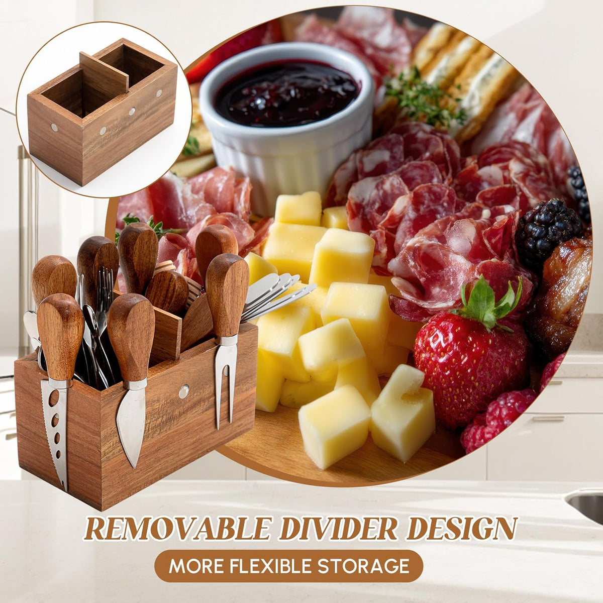 44 Pcs Charcuterie Boards Accessories with Magnetic Acacia Wood Holder Wooden Cheese Knife Set for Wood Handle Knives