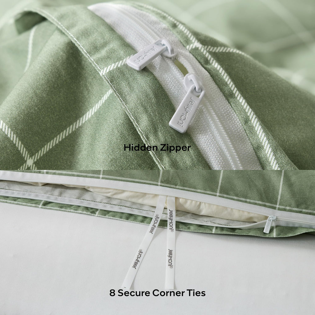 100% Cotton Plaid Duvet Cover Set, Green