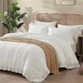 White Ruffle Comforter Set Boho Comforter Set 3 Pieces Ultra Soft Microfiber Seersucker Shabby Chic Bedding