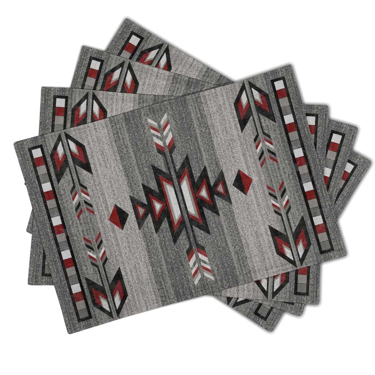 Southwestern Placemats, Grey Red Tribal Geometric Decorative Table Mats, Native American Ethnic Farmhouse Non-Slip