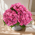 Hydrangea Artificial, 3Pcs Real Touch Faux Hydrangea with Long Stem and Leaves, Lifelike Fake for Outdoor Planters