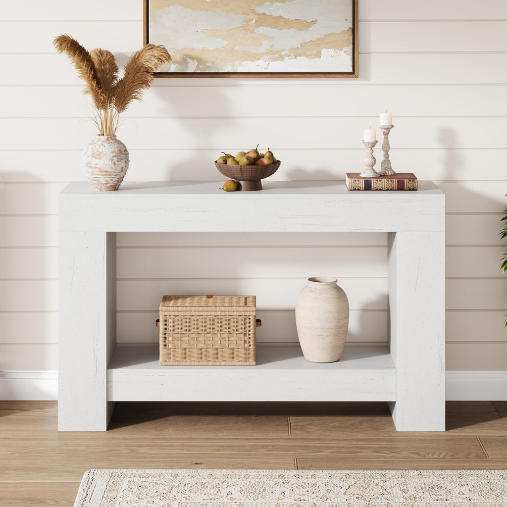 47" Farmhouse 2-Tier Console Table, White