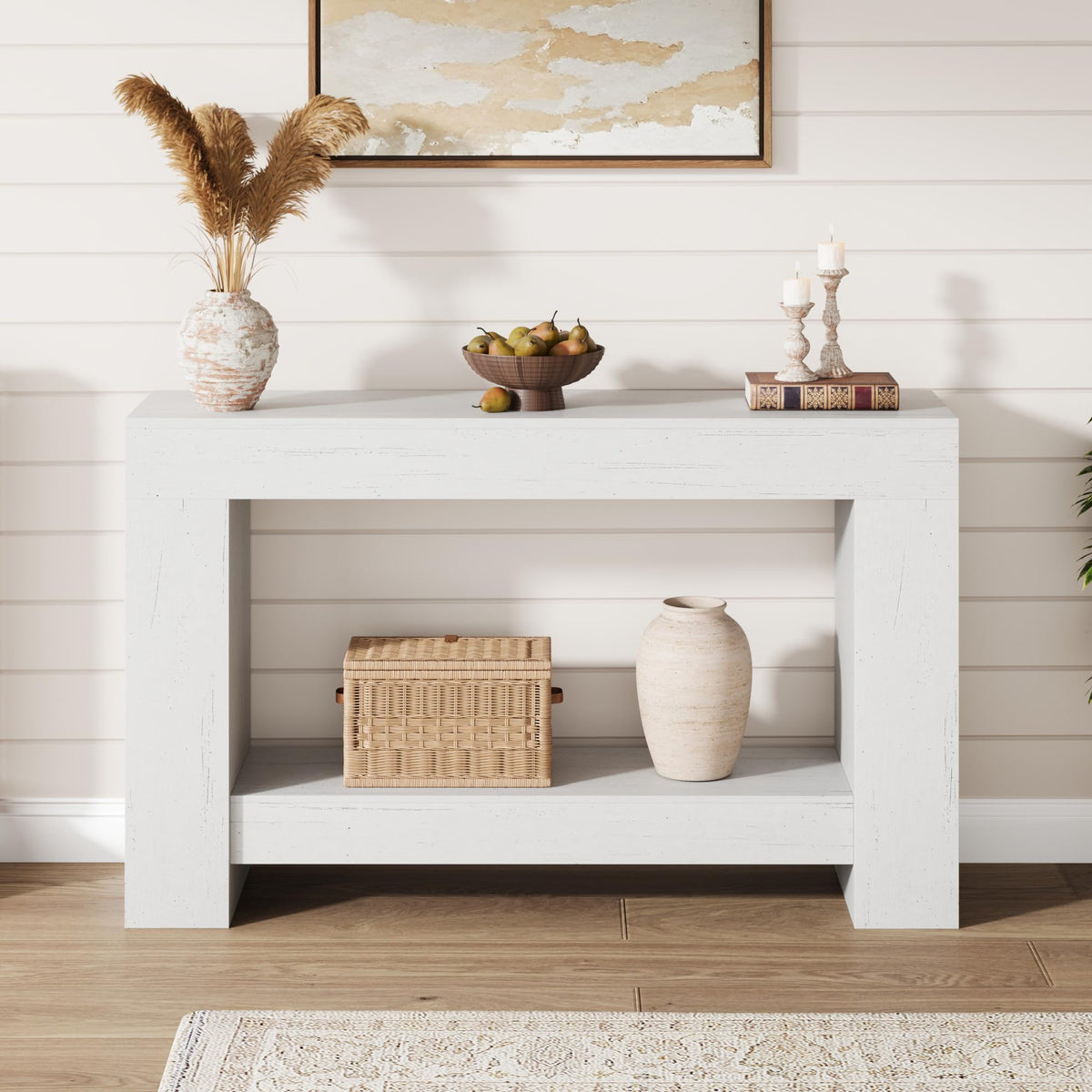 47" Farmhouse 2-Tier Console Table, White