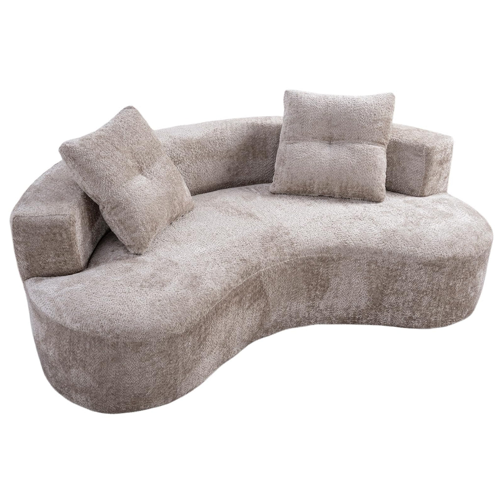 80" Boucle Curved Modular Boneless with 2 Pillows, Camel