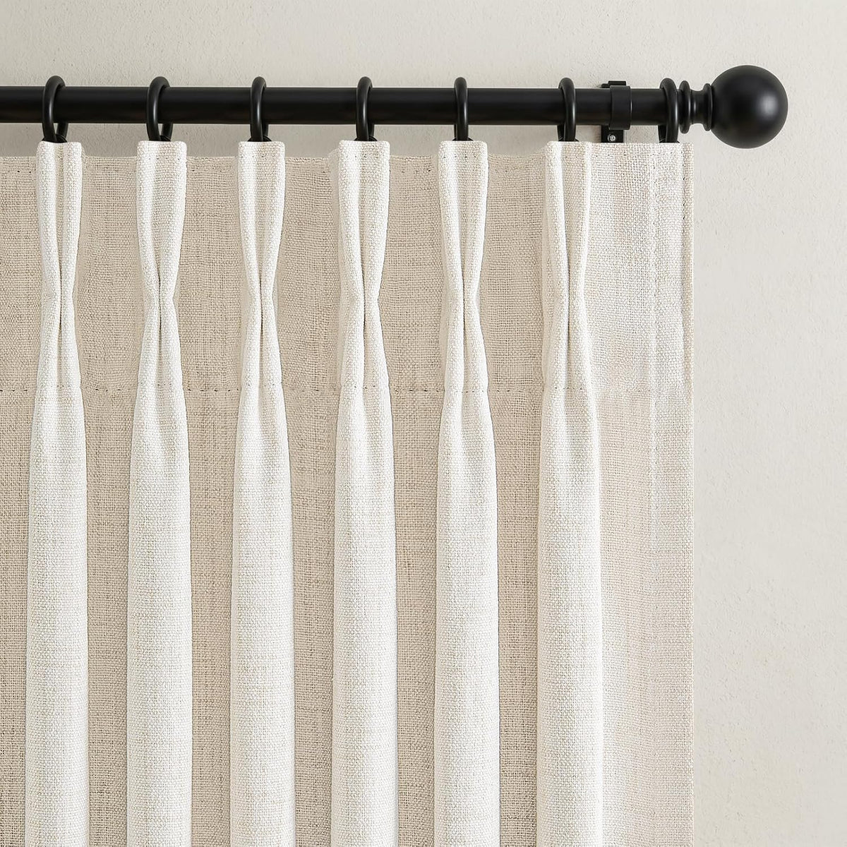 Curtains Blackout Pinch Pleat Linen Drapes for Living/Bedroom 2 Panels, Two Layers Noise Reducing