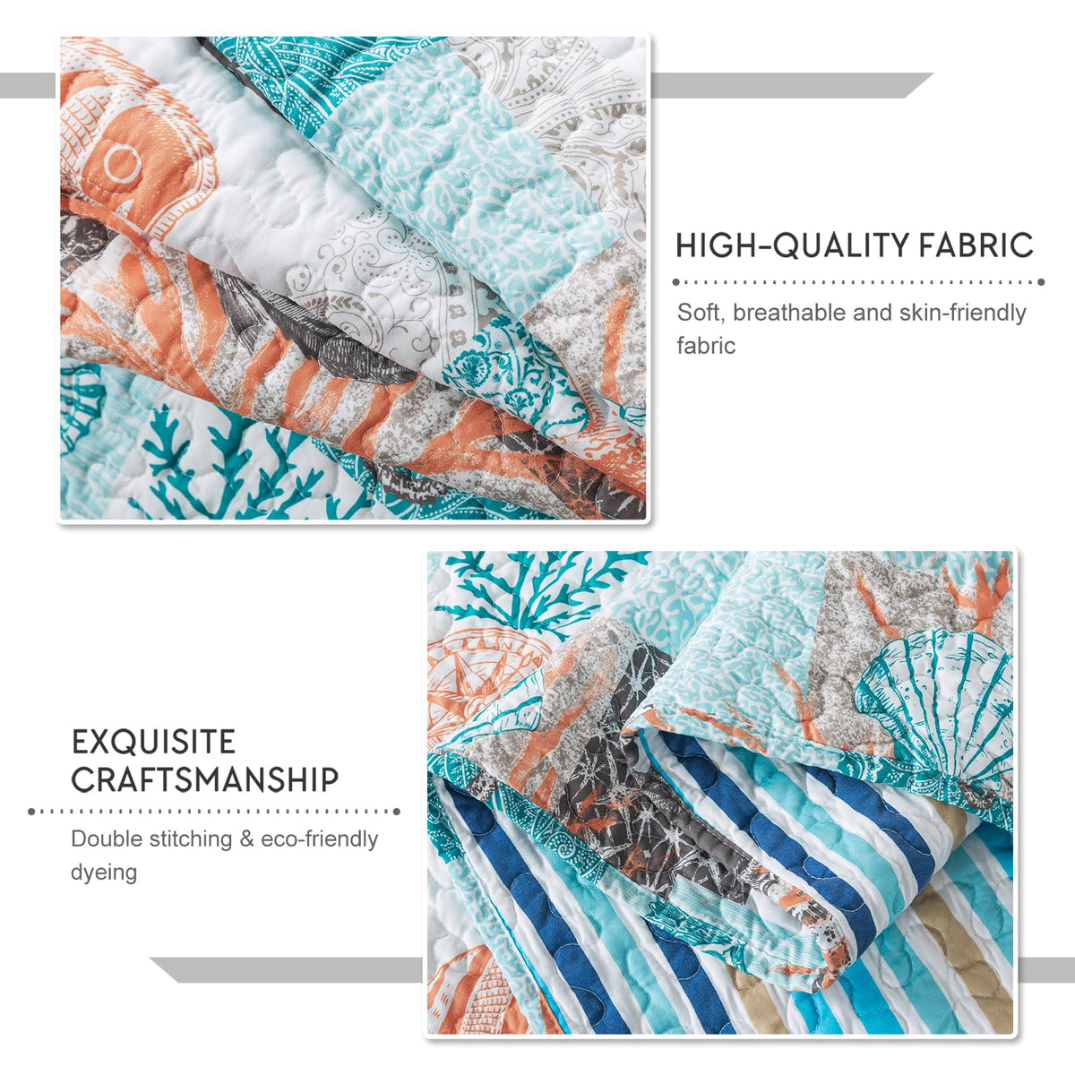 Coastal Quilt Summer Quilt, Ultra Soft & Lightweight Beach Quilt Bedding Set, Seaside Collection Bedspread