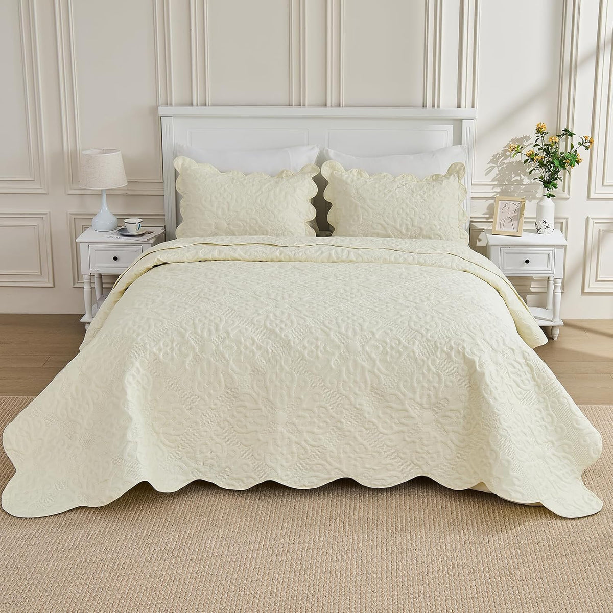 Oversized Bedspread 128x120 for Extra Tall King/California King Bed - Lightweight Quilted Coverlet Set 3 Pieces (1