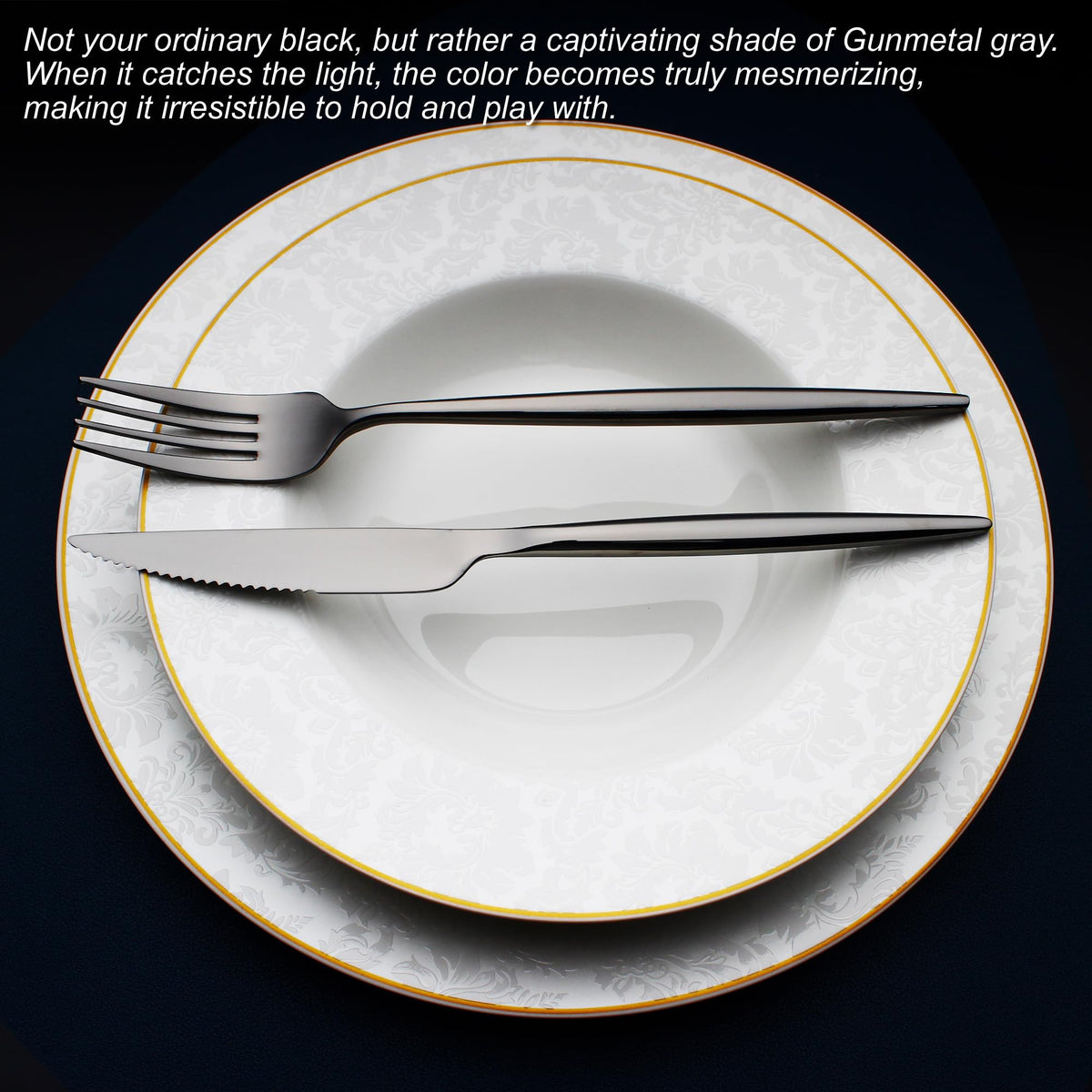 20 Piece Luxury Silverware Set for 4 Black Mirror-Polished 18/10 Stainless Steel Heavy Flatware Set Modern Cutlery