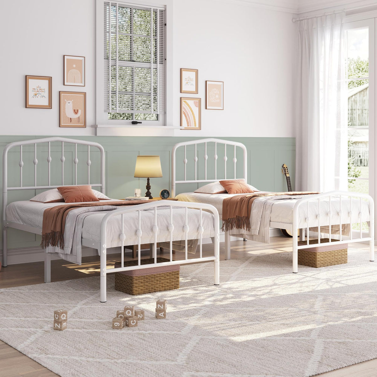 2 Pcs Bed Frame, Victorian Vintage Headboard White