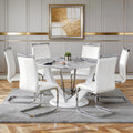 47" White Glass Round Dining Table Set 6