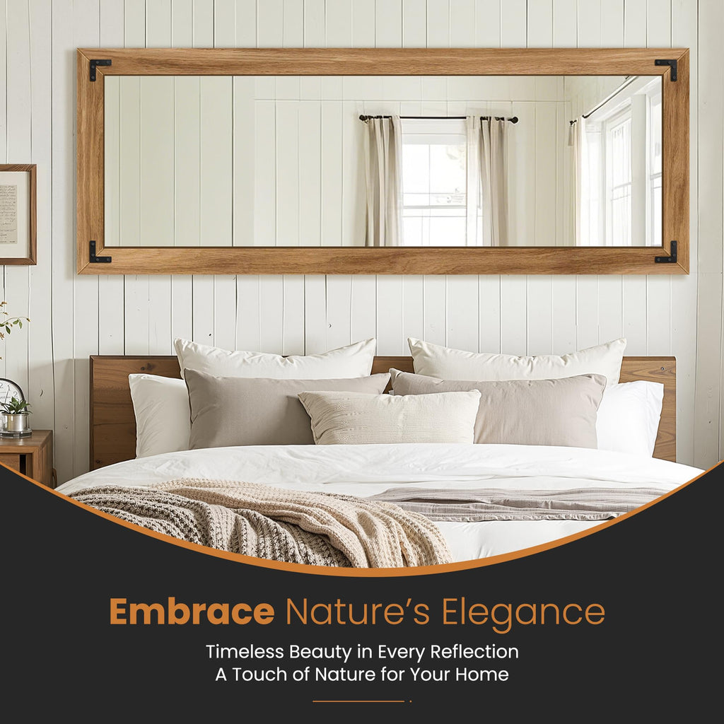 Wood Framed Full Length Mirror for Wall, 65"X24" Floor Standing Body Mirror
