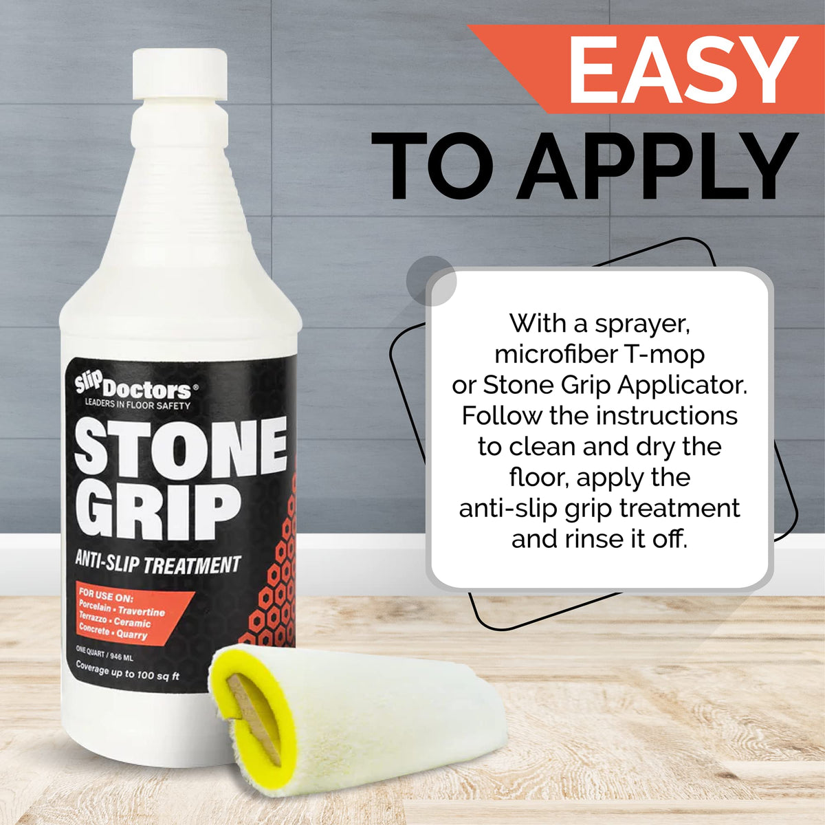 Grip Industrial (Quart) Non-Slip Floor Treatment for Tile and Stone to Prevent Slippery Floors. Indoor/Outdoor