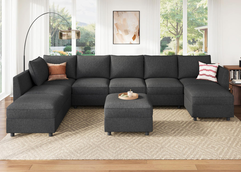Modular Sectional Sofa with Storage, U Shaped Couch Modular Convertible Sectional Couches - Linen Grey
