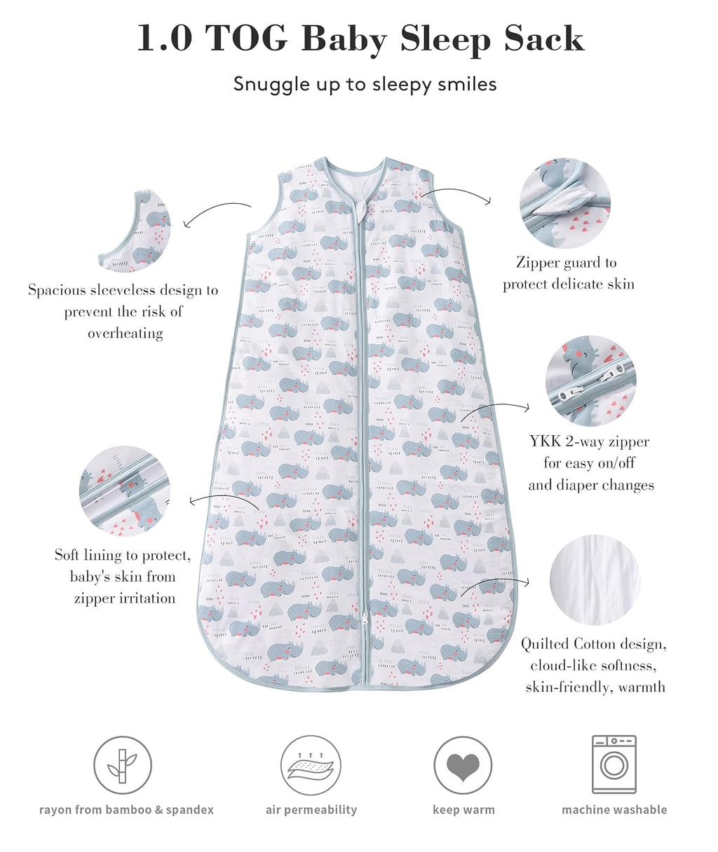 Baby Sleep Sack 2- 95% Rayon from Bamboo 5% Spandex Boys & Girls Wearable Blanket 1.0 TOG Toddler Sleeping Sack