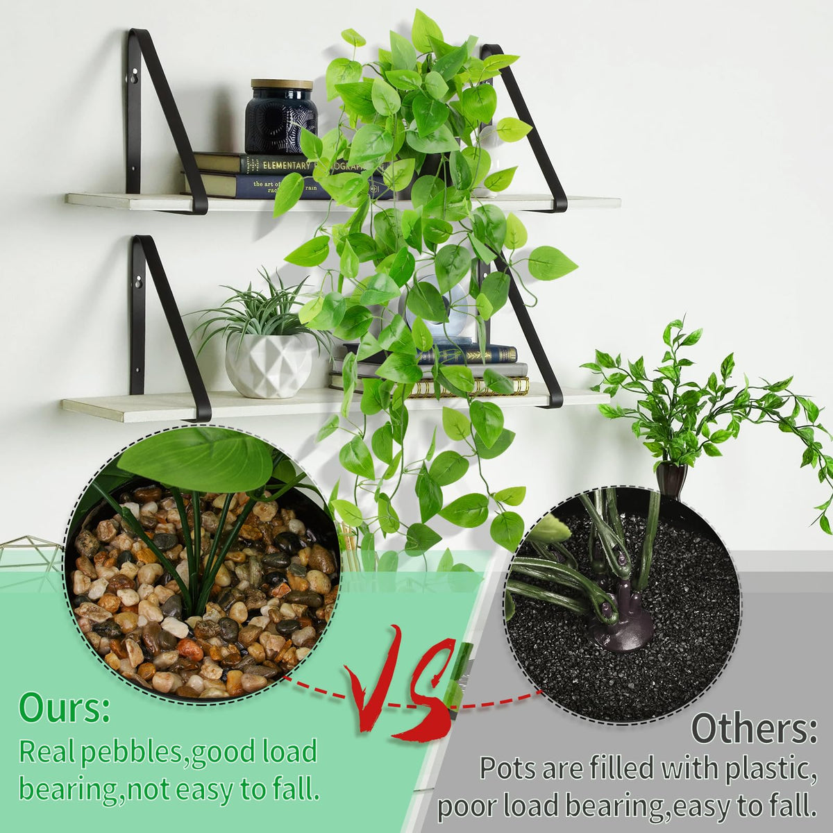 2 Pack Small Artificial Hanging Plants with Faux Ivy Vine and Hanging Pothos 39Inch Fake Plant Realistic Greenery for