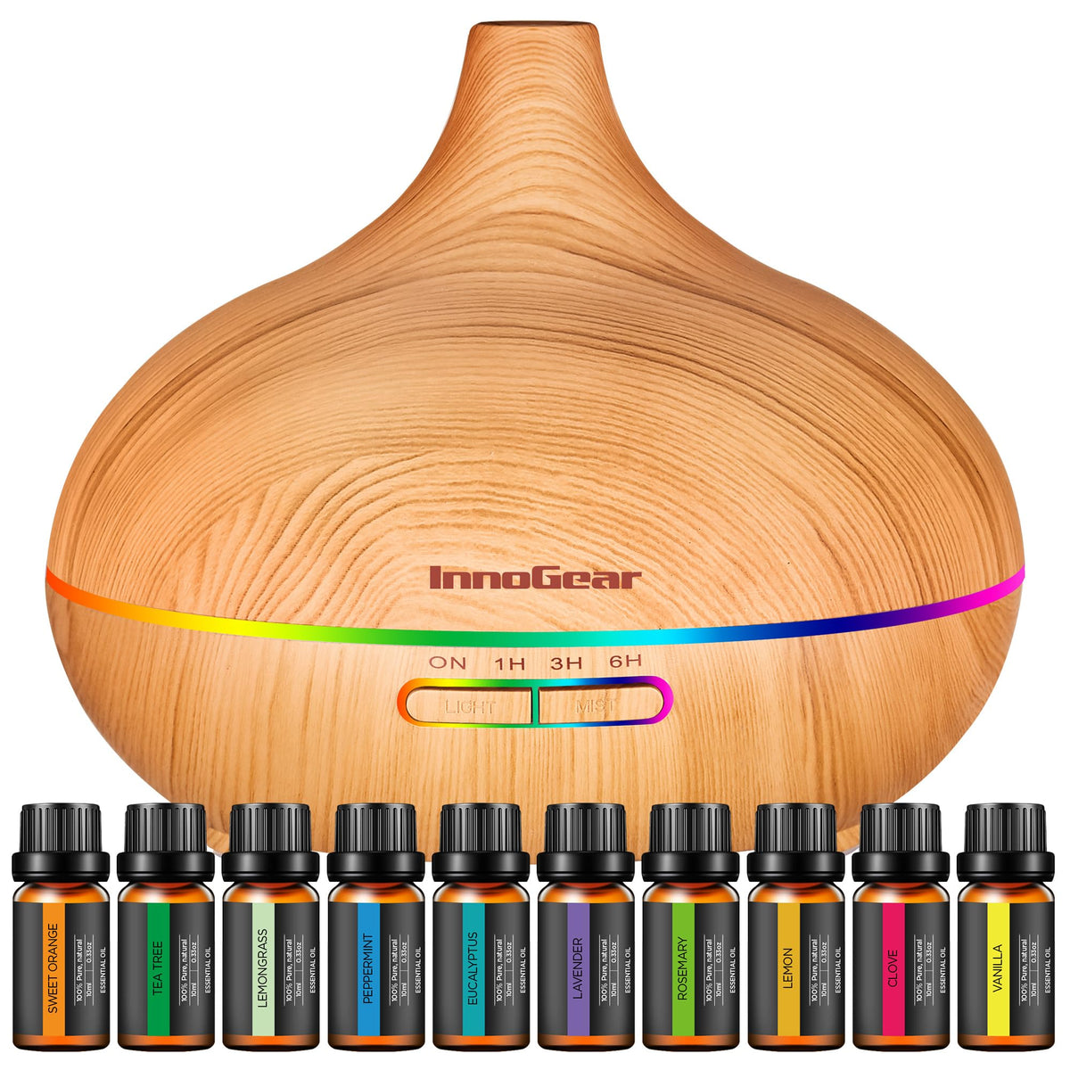 400ml Aromatherapy Essential Oil Diffuser 10 Oils Gift Set, Yellow