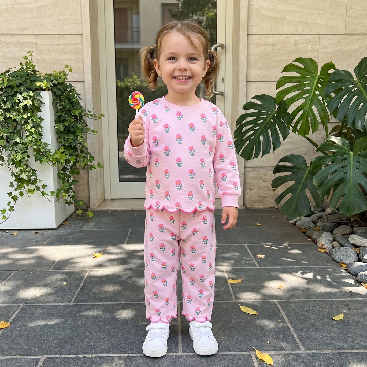 Toddler Baby Girl Clothes Floral Sweatshirt Pants Sets Pink