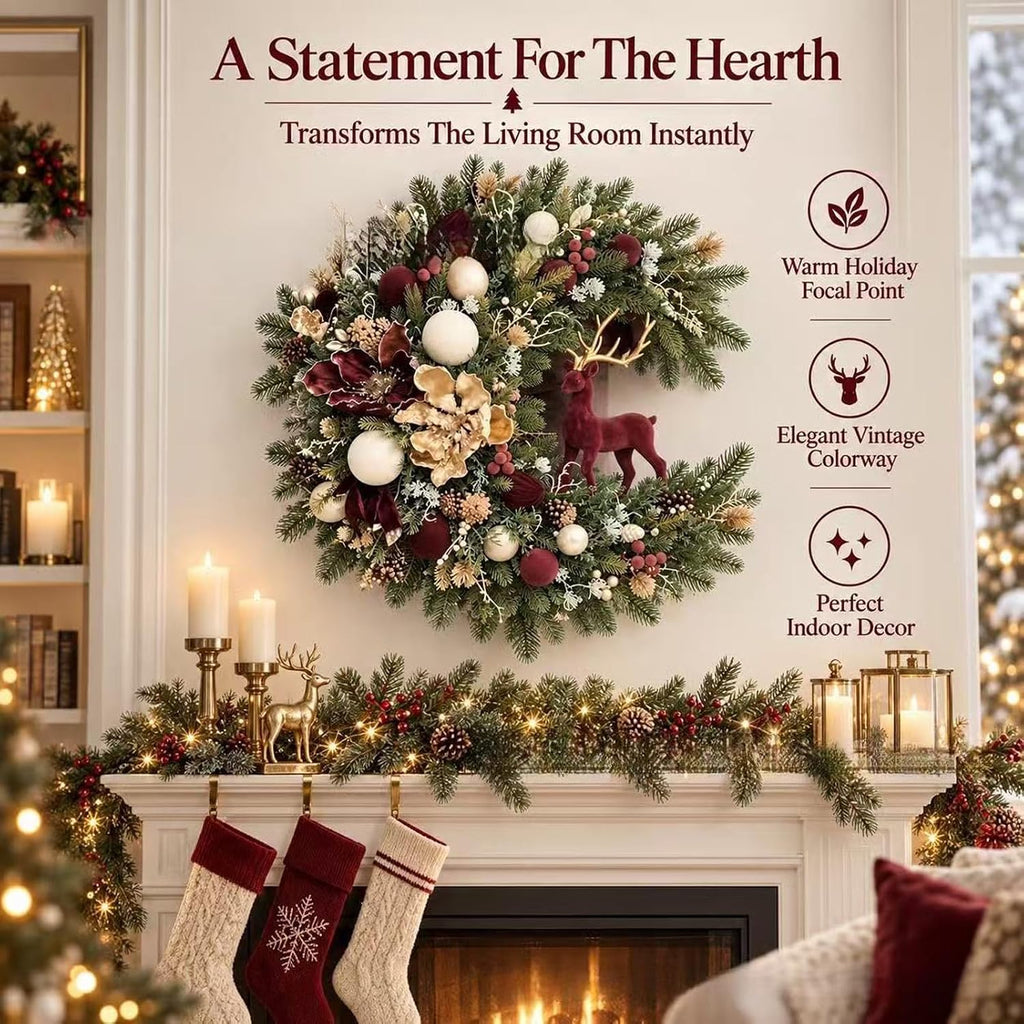 Artificial Christmas Wreath, Indoor Outdoor Holiday Decor