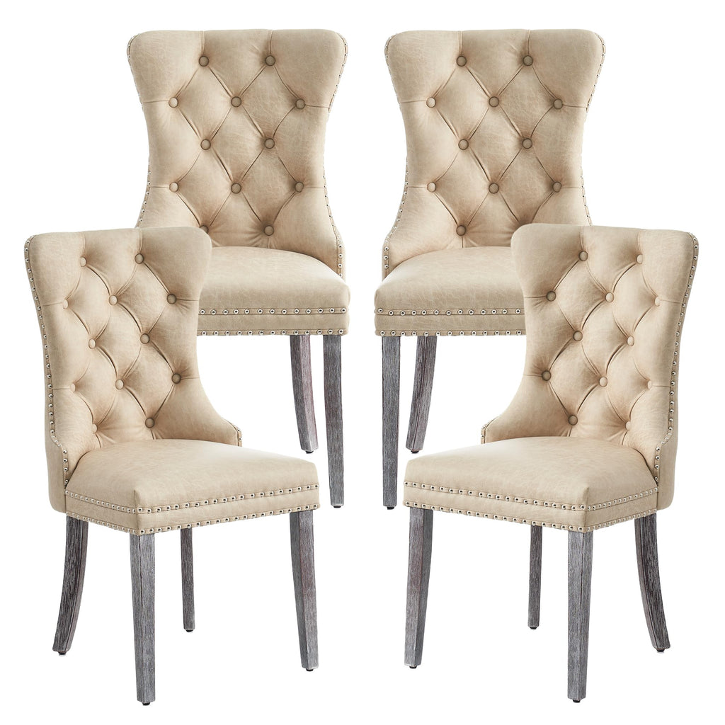 Leather Dining Chairs Set of 4, Beige