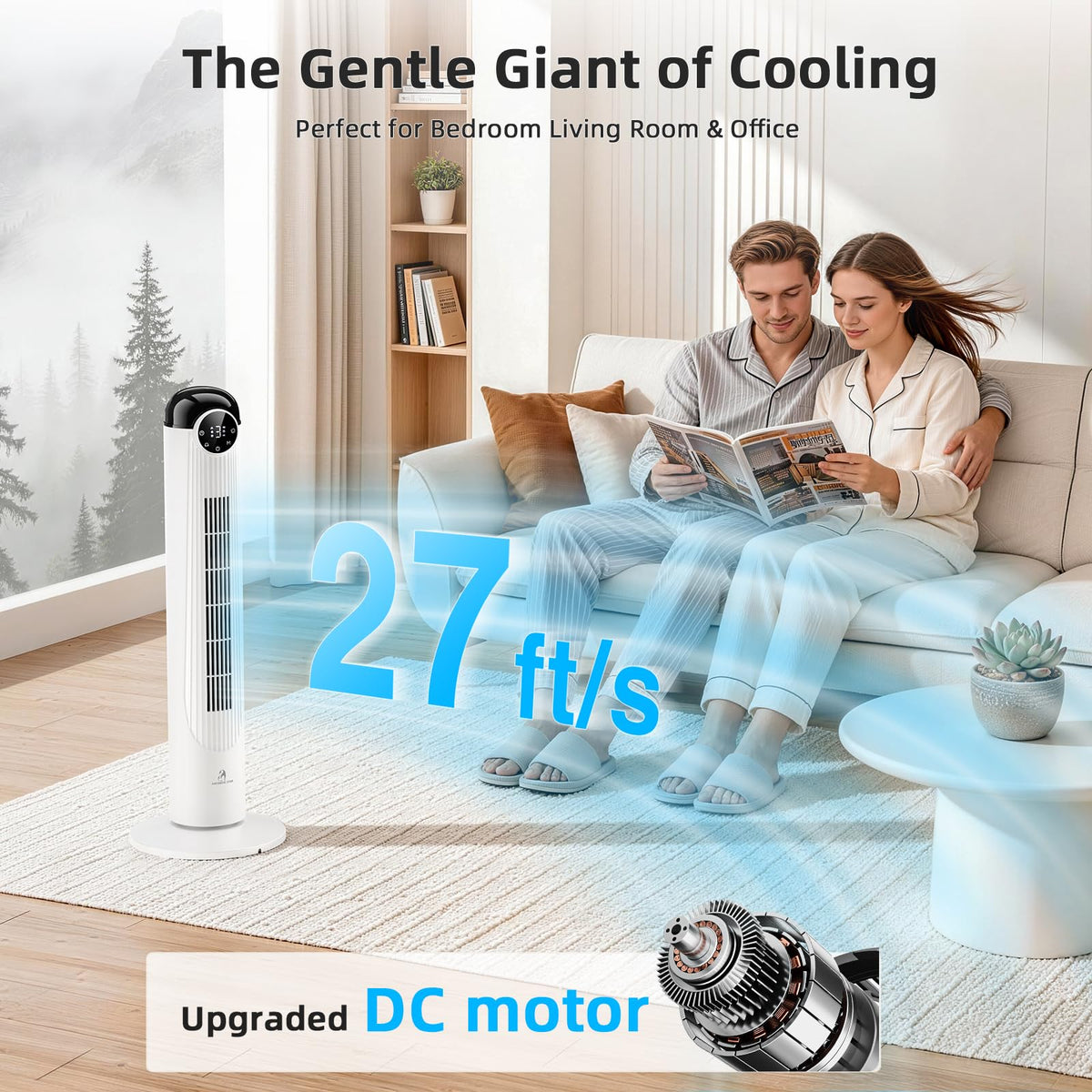 T36 Tower Fan, 36 Inch DC Brushless Motor Bladeless Oscillating Fan with Remote, 6 Speeds & 4 Modes,LED Display, 9H