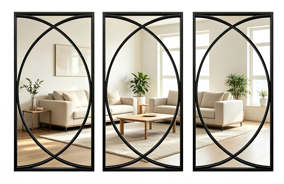 Large Black Metal Rectangular Wall Mirror Set, Geometric Mirror