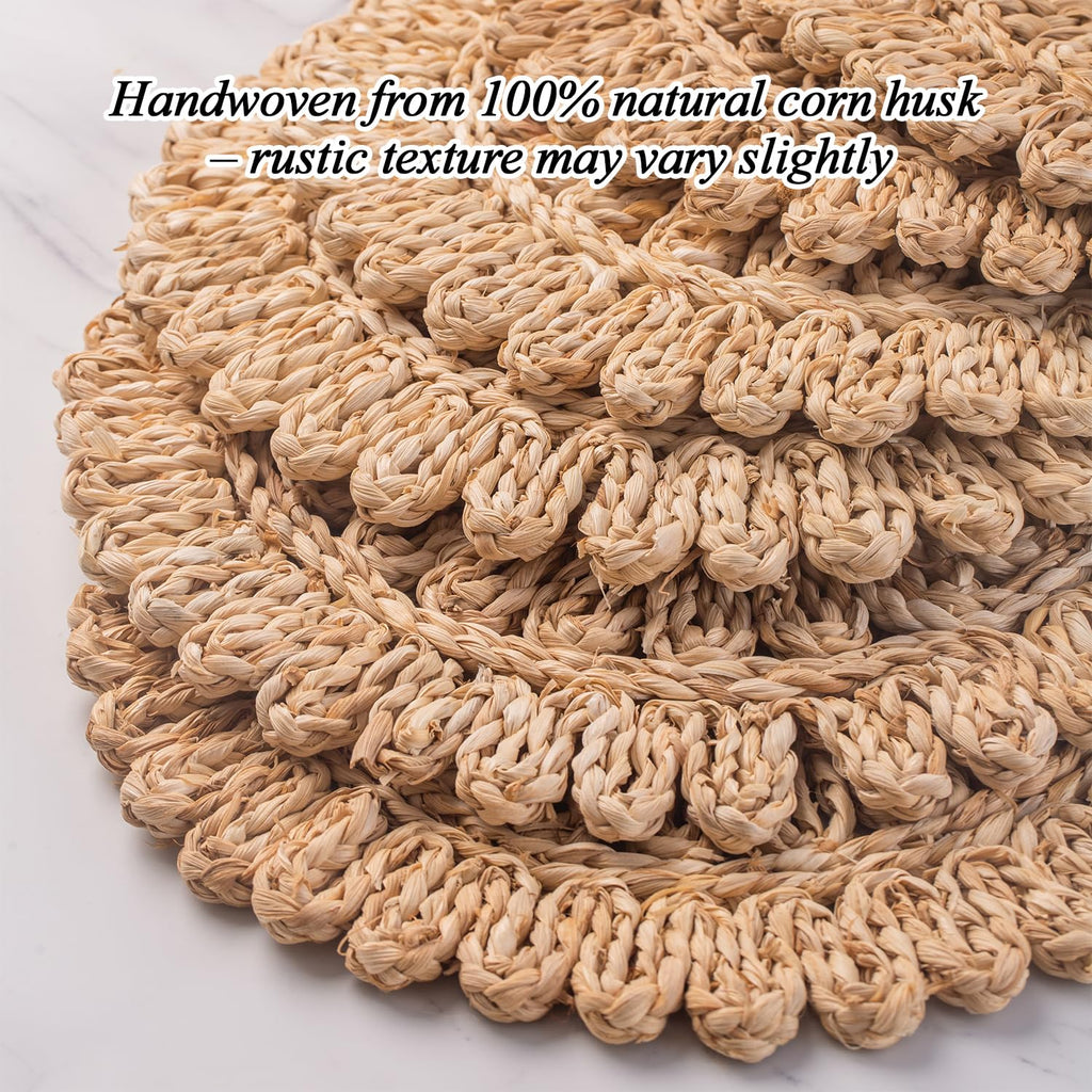 13.8" Set of 12 Round Woven Corn Husk Placemats