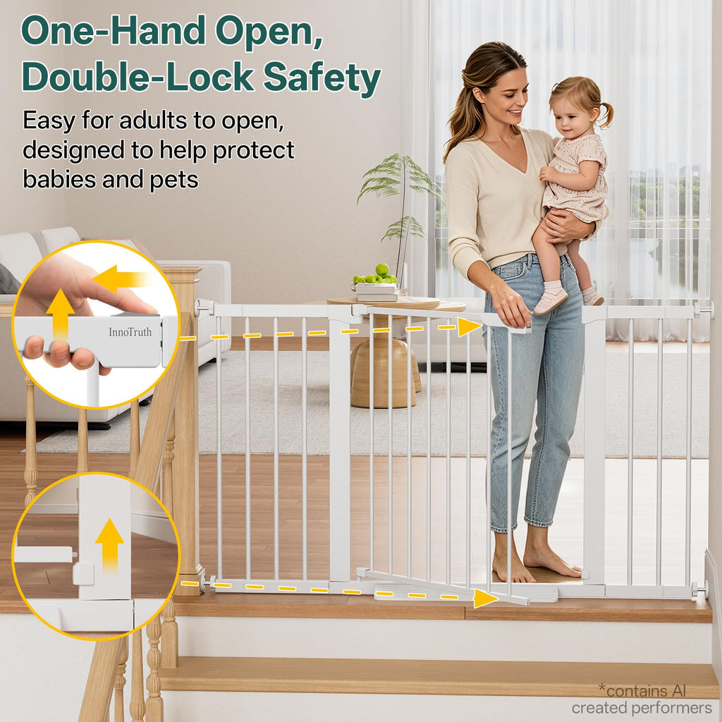 29.6-50.1 in Extra Wide Baby Gate for Stairs and Doorways, White