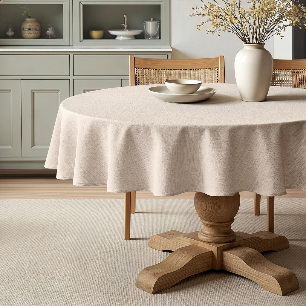 Linen Textured 90 Inch Round Tablecloth Ivory