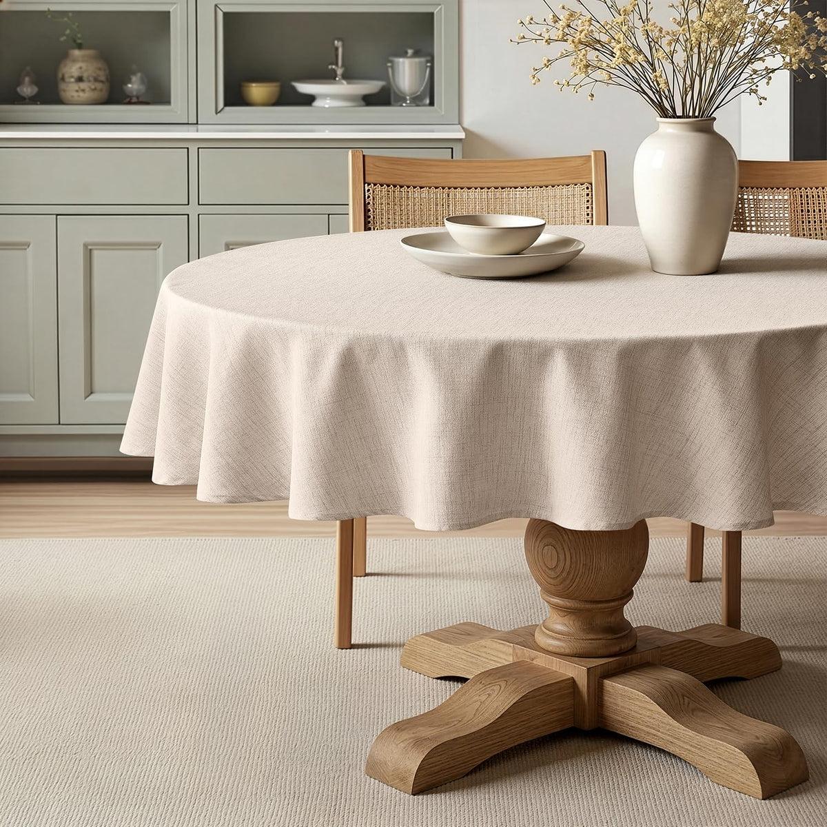 Linen Textured 90 Inch Round Tablecloth Ivory