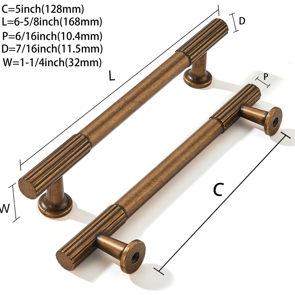 5 Inch Hole Center 2 Pack Antique Brass Heavy Duty Solid Vintage Brass Cabinet Pulls, Kitchen Drawer Handles, for