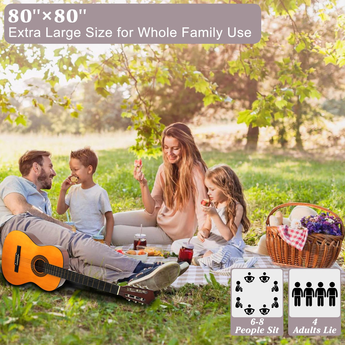 Outdoor Picnic Blanket, Extra Large, 80''x80'' Waterproof Foldable Blankets Gingham Picnic Mat for Beach, Camping