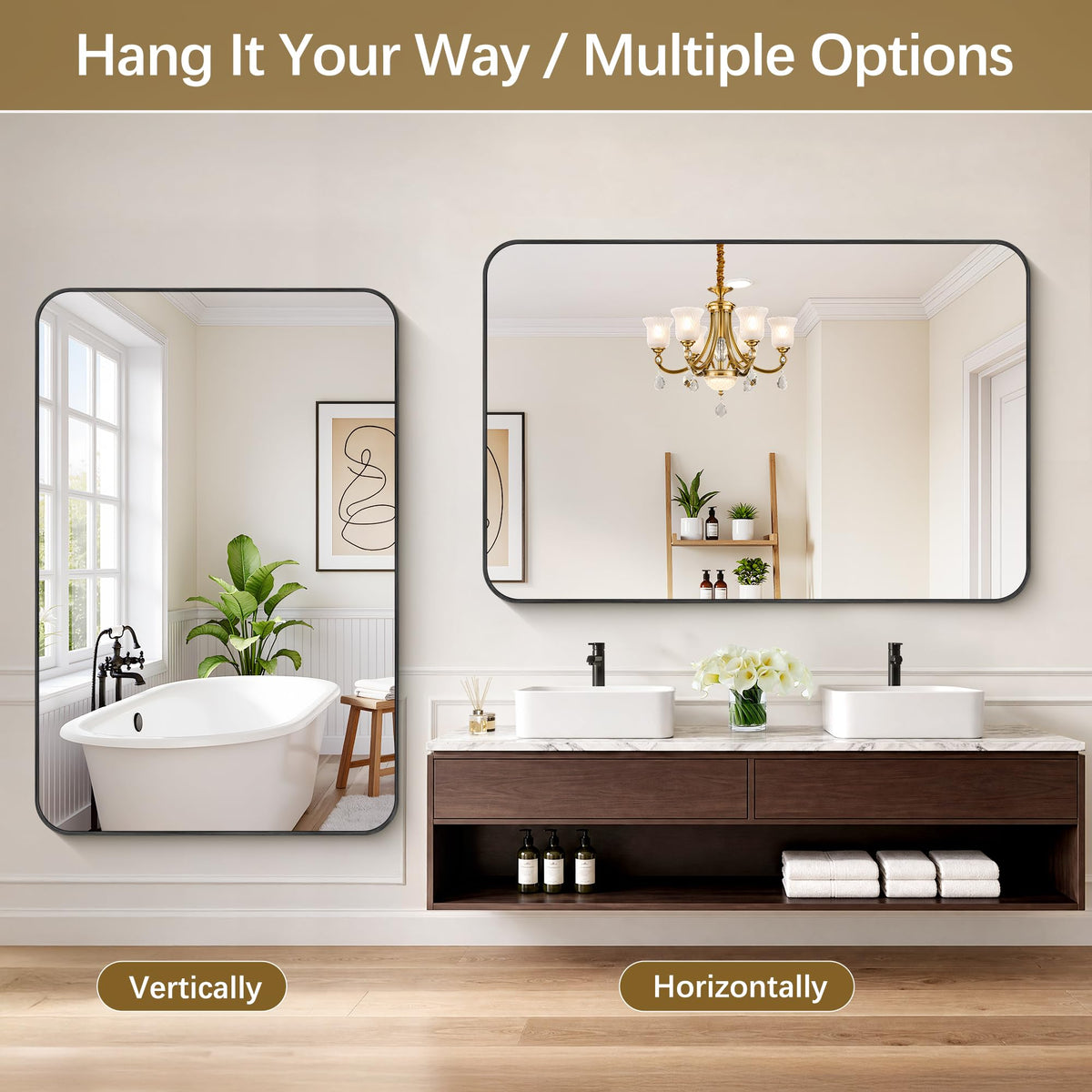 60" x 40"Bathroom Mirror, Matte Black Wall Mirror with Metal Frame, Decorative Rectangular Vanity Mirror Bathroom