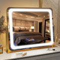 Gold Vanity Mirror with Lights 22"x19", LED Lighted Makeup Mirror, Large Makeup Mirror, Make up Mirror with Lighting