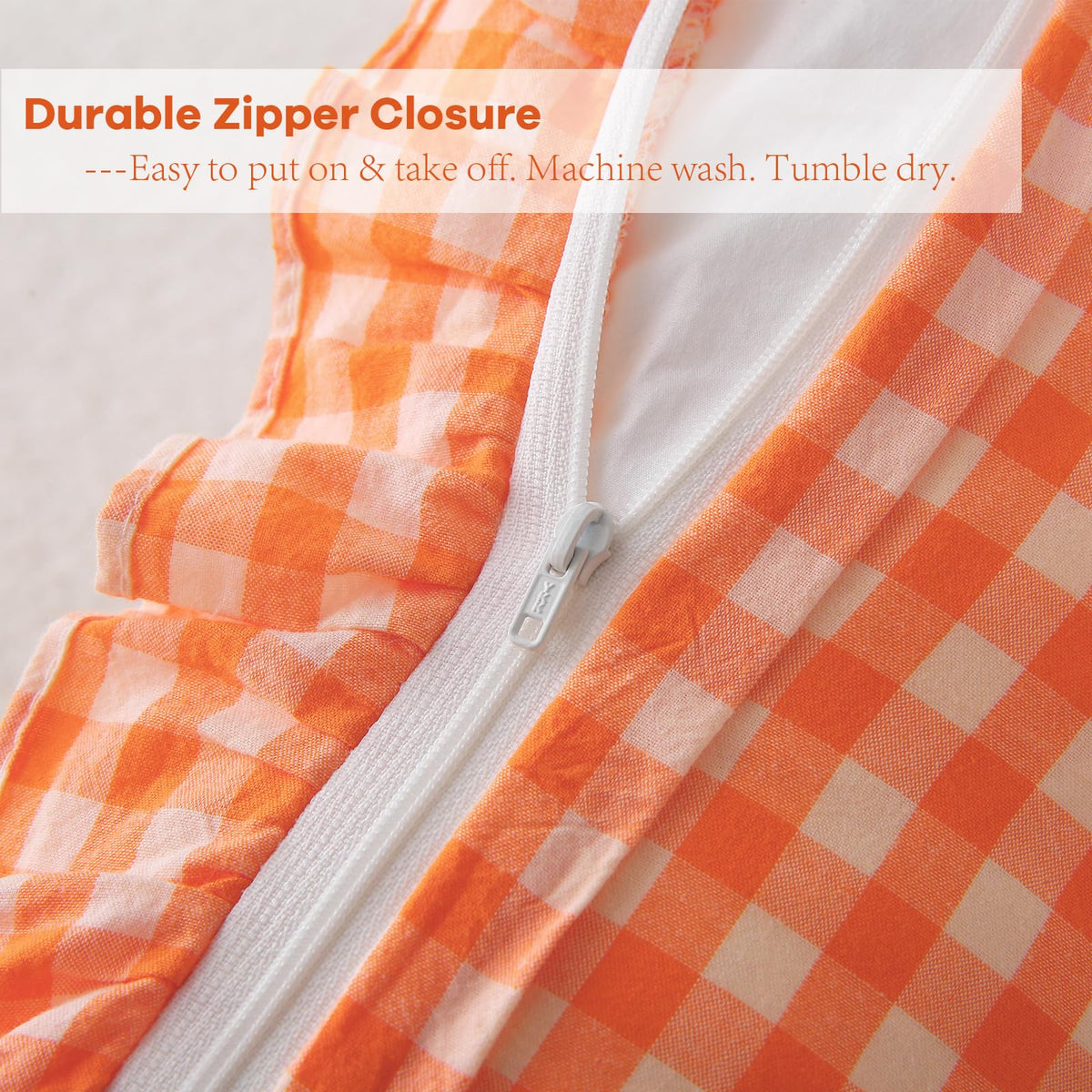 2 Pack Pumpkin Orange Gingham Ruffle Throw Pillow Covers 18"x18"