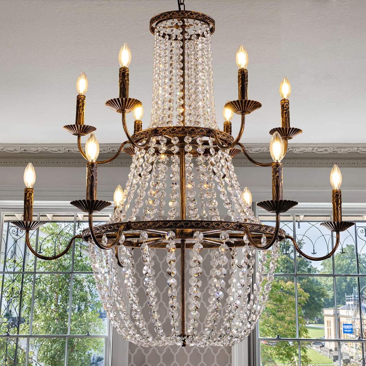 40-Inch French Empire Crystal Chandelier, Grand Living Room Statement Fixture