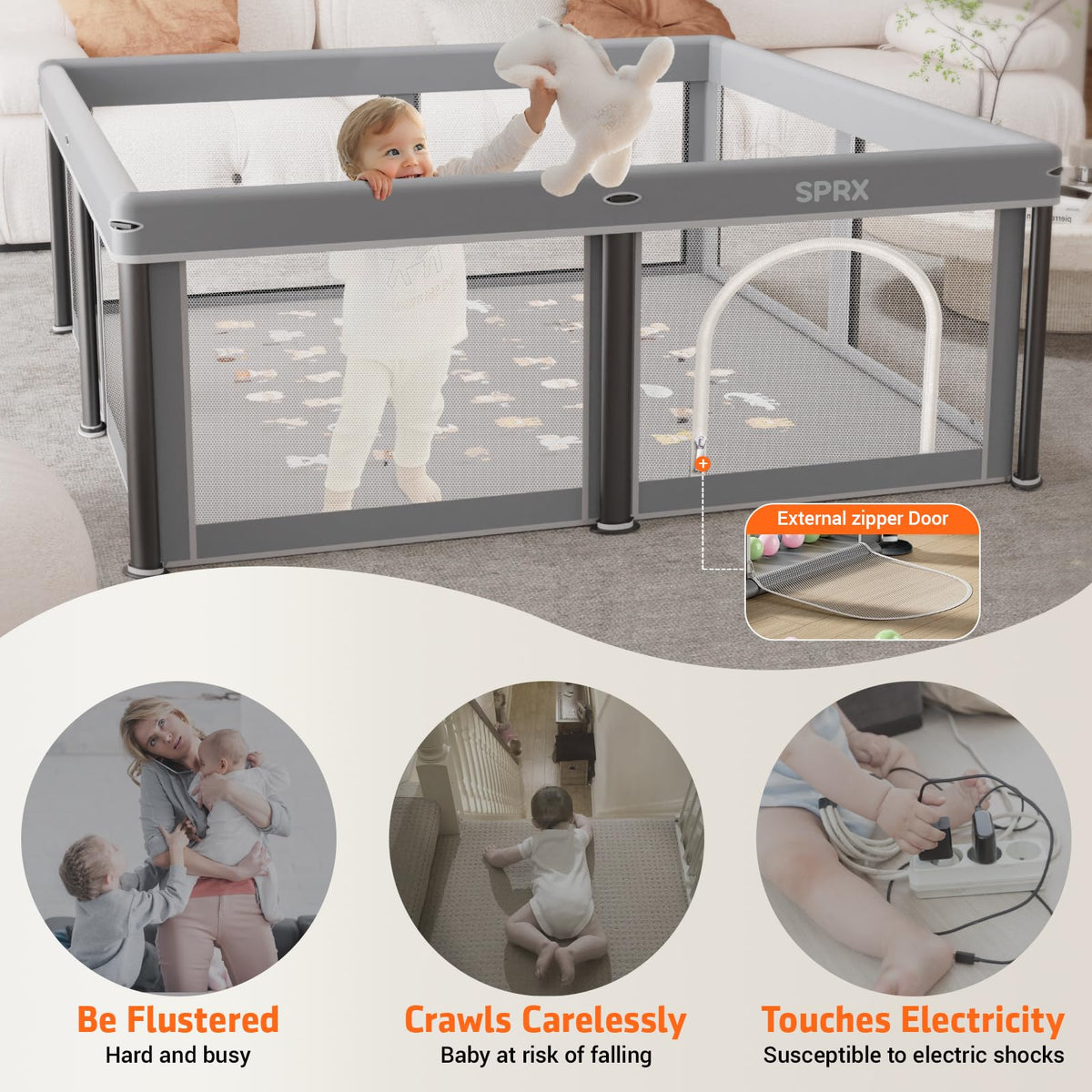 Foldable Baby Playpen with Mat,50"×50" Collapsible Playard for Babies and Toddlers,Indoor&Outdoor Kids Safety Play